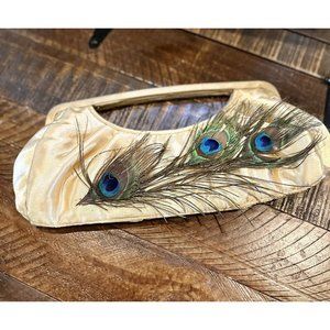 RARE Vintage Sasha Peacock NY Golden Satin Handbag Clutch